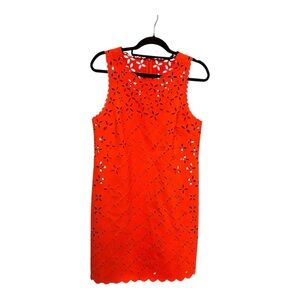 J. CREW Laser Cut Floral Shift Dress Women Size 10 Orange Sleeveless Lined